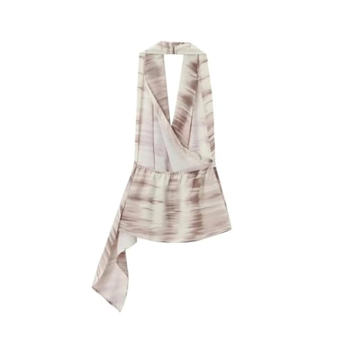 Women's Irregular Hem Backless Tie-Dye Top Beach Casual Trousers Two-Piece Set Pants M3