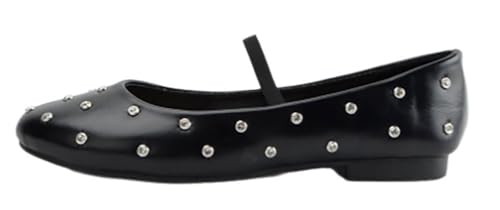 Round Toe Flats for Women PU Leather Mary Jane Shoes Flat Comfortable Ladies Ballet Shoes for Dress Commuting