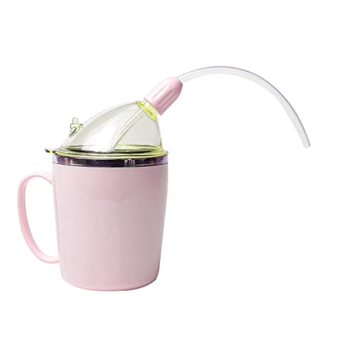 Jildouf Taza de alimentación convaleciente de 350 ml con tapas y pajita, termo de doble pared aislada al vacío, taza térmica de acero inoxidable para pacientes discapacitados