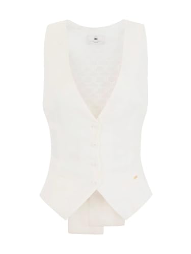 Elisabetta Franchi Chaleco de gabardina de mezcla de lino GL005 360, Color blanco., M