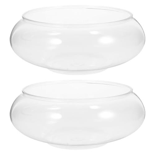 Image of Toddmomy 9.5 Inch Transparent Plastic Fish Bowls Set of 2 Small Round Aquarium Tanks for Desktop Home Office Wedding Decor
