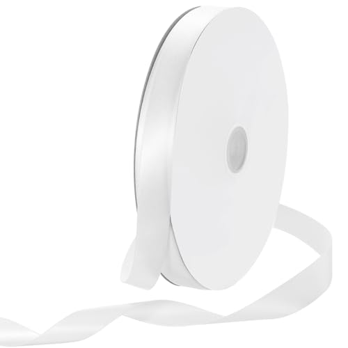 Rebower 0.8 Inch 100 Yard Satin Ribbon Thick Double Face Grosgrain Silk Ribbon, [for Gift Wrapping, Hair Bows, Wedding, Cake, Flower] - White