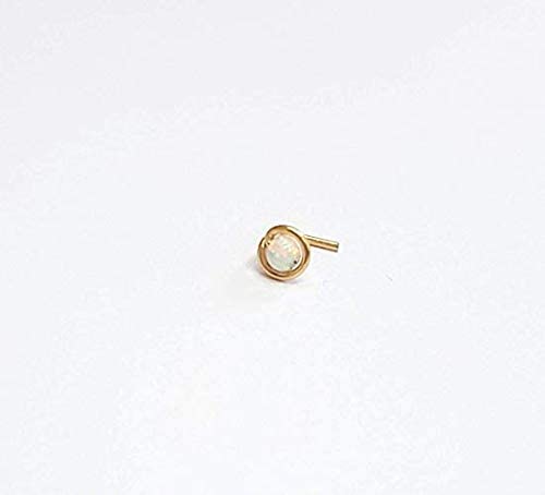 Tiny Opal Nose Stud Gold Dainty Nose Piercing White Opal 20G L Shape #TOP3