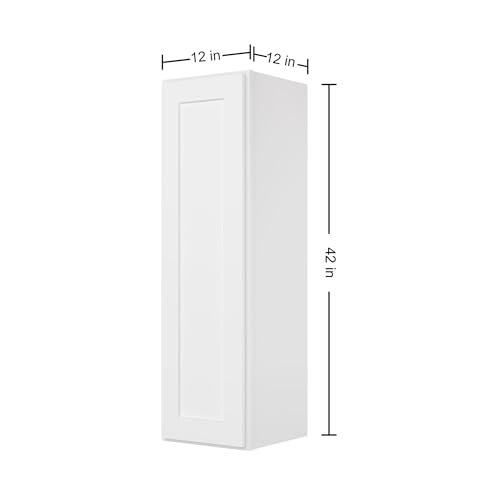 Image of Furinno Shaker 1-Door-3 Shelves Wall Kitchen Cabinet, Ready to Assemble, 12 D x 12 W x 42 H, White