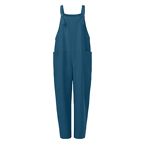 Ceboyel Womens Cotton Linen Jumpsuits Rompers Spaghetti Straps Casual Harem Long Bib Pants Summer Baggy Overalls With Pockets #TOP6