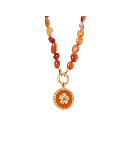 VIDAL & VIDAL Collar Nura acabado en oro de 18k con piedras naturales y esmalte naranja