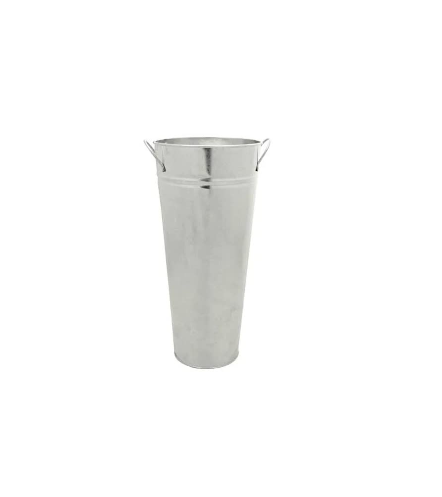 APAC Galvanized Metal Flower Vase (38cm H x 17cm Dia), Set of 3, Rustic Farmhouse Tall Flower Bucket with Handle, Galvanized Zinc Planter for Outdoor Indoor Home Décor