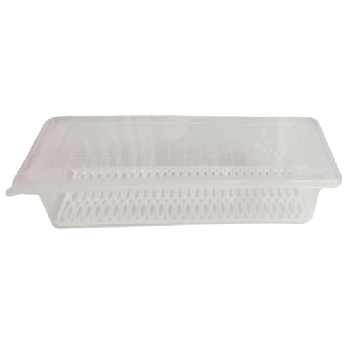 Image of Plastic Transparent Fridge Storage Boxes Organizer with Removable Drain Plate Storage Containers Box Keeps Fruits, Vegetables, Meat, Fish Fresh Longer (White, 1500-ML, Medium, Pack of 1)