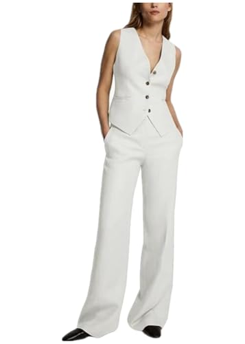 Summer Womens Linen Suit 2 Piece Outfits Vest and Wide Pants Set3