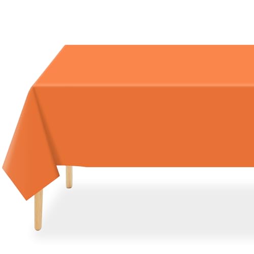 QIKSION Orange Plastic Table Cloth Disposable 2 Pack 54 x 108 Inch Tablecloths for Party Graduation Halloween Thanksgiving Decorations Harvest Fall Rectangle Table Cover