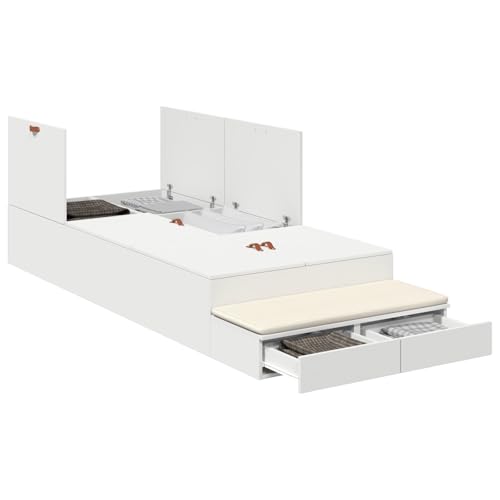 vidaXL Stauraumbett Weiß 90X200 cm Holzwerkstoff Reichlich Schubladen Modernes Design Einfache Montage Innen Schlafzimmer Möbel. Strukturierte Möbel Lösung Schublade Minimalistisch vidaXL Stauraumbett Weiß 90X200 cm Holzwerkstoff Reichlich Schubladen Modernes Design Einfache Montage Innen Schlafzimmer Möbel. Strukturierte Möbel Lösung Schublade Minimalistisch