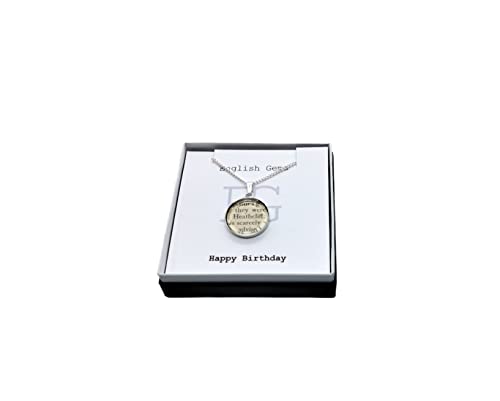 Image of Wuthering Heights Emily Bronte Necklace with Book Piece, Choice of Metals/Quotes/Sentiments on Insert in Gift Box