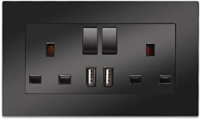 5 Pack CNBINGO Double Switched Power Socket with Dual USB Charging Ports (Type A and C), Black 13 Amp Electric Wall Socket
