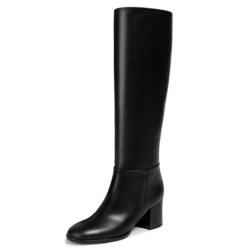 Image of Women's Knee High Boots Faux Leather Square To Tall Boots Fashion Chunky Block Heel Long Boots with Side Zip