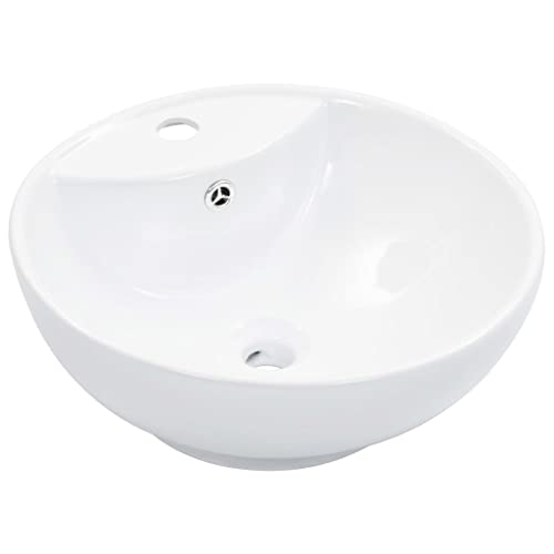vidaXL Lavabo avec Trop-Plein Lave-Mains Vasque à Poser Monter Salle de Bain Intérieur Salle d'Eau Cabine de Toilette Maison 46,5 x 18 cm Céramique Blanc