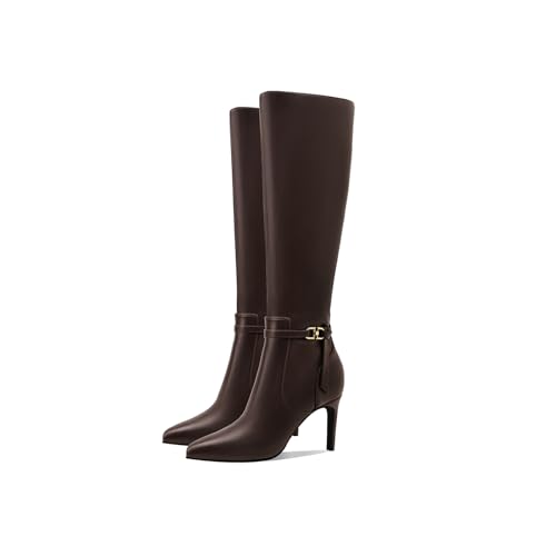 Image of Women's Knee High Boots Women Mid Heel Pointed Toe Tall Boots for Women High Heel Side Zipper with Buckle Bow Knots Long Boots for Fall Winter for Fall Winter