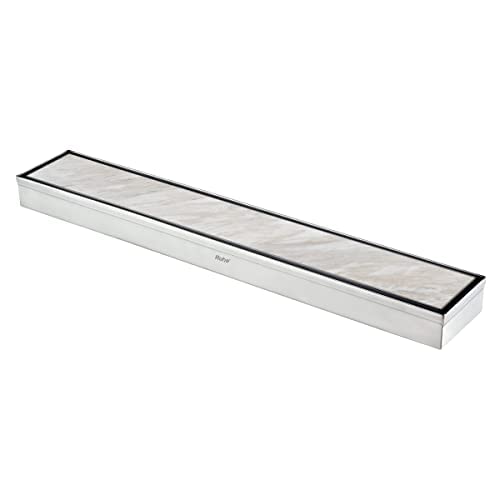 RuheTile Insert Shower Drain Channel | 24 x 3 Inches Waste Water Floor Drain for 13mm Tile | 304 Stainless Steel Invisible Shower Drain Channel | Drain Channel with Cockroach Trap and Side Hole
