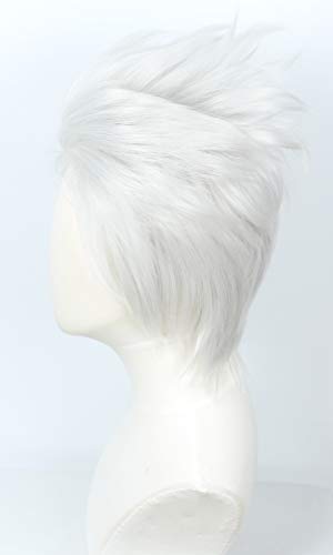 Linfairy Short Layered Cosplay Wig Halloween Costume Silvery White Wig Not Style