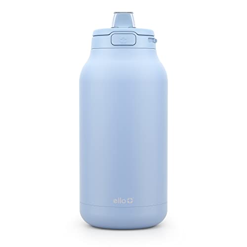 Ello Hydra 64oz Half Gallon Vacuum Insulated Stainless Steel Jug with Locking, Leak-Proof Lid and Soft Silicone Straw, Metal Reusable Water Bottle, Keeps Cold All Day, Halogen Blue
