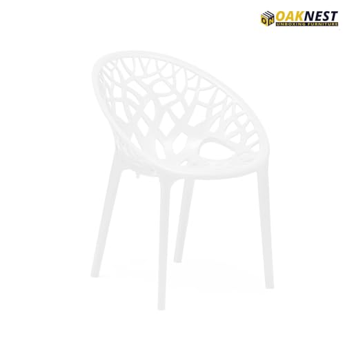 Image of Oaknest Neelkamal Crystal White Plastic Chair & Table Set | 4 Designer Chairs + 1 Center Table | Durable, Weather-Resistant, Indoor /Outdoor Use