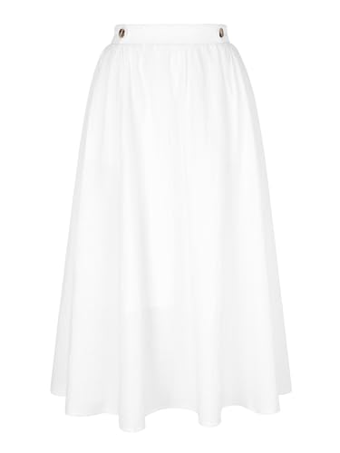 Seta T Women's Midi Skirt Elastic Waist A Line Casual Skirts Swing Long Summer Skirt with Pockets