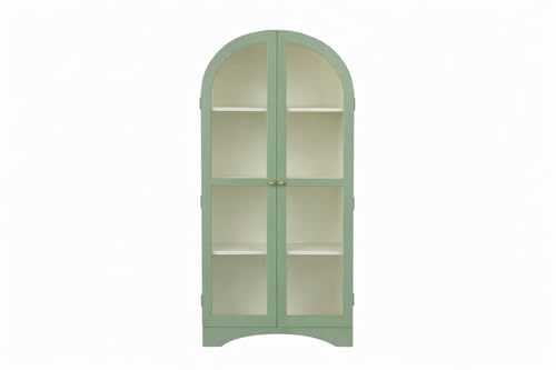 Image of Archies 2 Door Display Cabinet Crockery Cabinet Wooden Multipurpose Cabinet Olive Green and Off White 80 x 40 x 160 cm