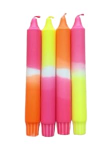 Handgefärbte Dip Dye Kerze Neon – Set aus 4 Stück Stabkerze im Candy shop Mix aus Stearin (22 mm × 19 cm) – Farbverlauf Deko Kerze – moderne Tischdeko & Geschenkidee – Neonfarben