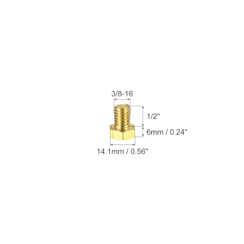 Image of uxcell Brass Hex Bolts, 3 /8-16x1 /2 2pcs Fully Thread Grade 4.8 Solid Brass Hexagon Head Bolt Machine Screws for Machinery