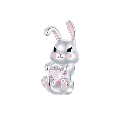 Abalorio de plata esterlina 925 con conejito y corazón para pulsera