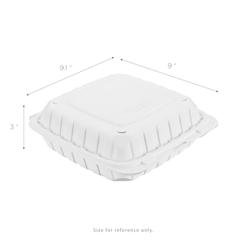 KARAT EARTH Clamshell Take Out Food Containers [9\"x9\" - 120 ct] To Go Containers | Microwavable, Freezer Safe, Soak-Resistant, Durable, Stackable | Vented for Hot/Cold Foods, White - Thumbnail 5