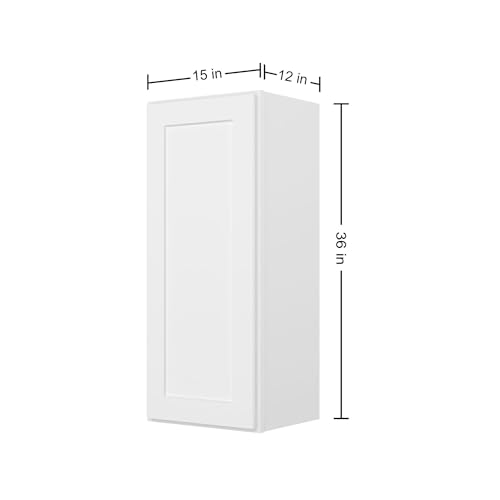 Image of Furinno Shaker Wall Kitchen Cabinet 1-Door-2 Shelves, Ready to Assemble, 12 D x 15 W x 36 H, White