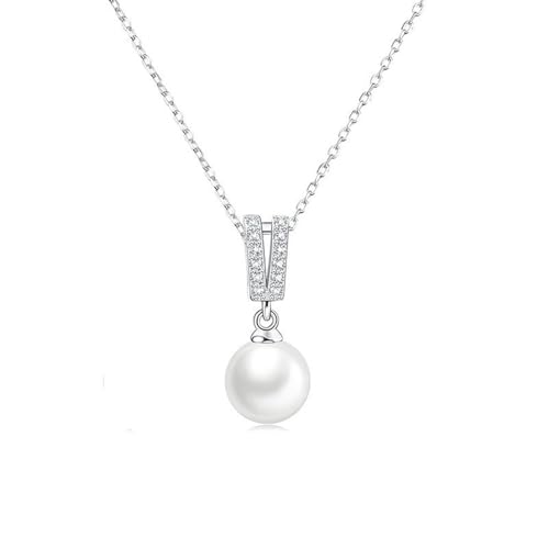 Collier perle 8mm en argent 925 sterling pour femme avec pendentif de mode 45cm