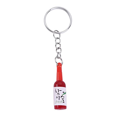 Simulation Soju Cans Keychain Fashion Drink Soju Bottle Keychain 6 Colors Resin Beer Wine Trinket Women Keyring Pendant Jewelry(red)