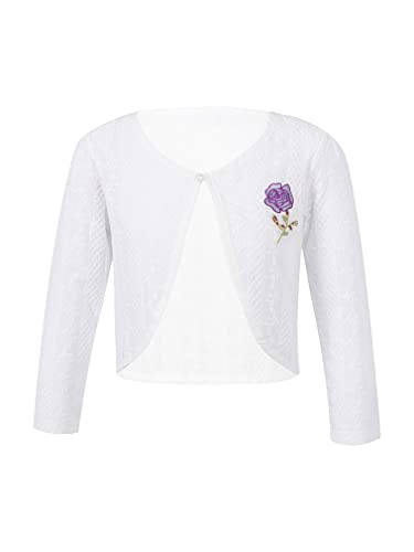 FEESHOW Kids Girls Long Sleeve Bolero Shrug Lace Floral One Button Closure Flower Printed Short Cardigan