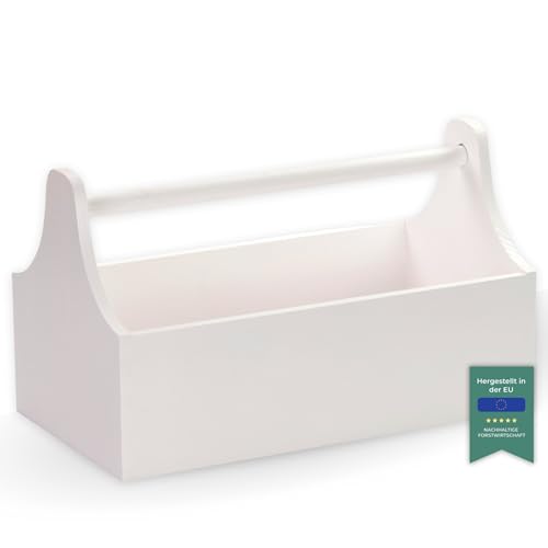 LAUBLUST Werkzeugkiste aus Holz - Werkzeugkasten mit Griff - Weiß, 34 x 18 x 20 cm | Werkzeugkoffer leer - Männerhandtasche | Präsentkorb zum Befüllen...