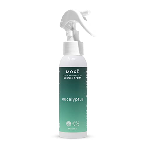 MOXĒ Eucalyptus in-Shower Aromatherapy Mist, 4 Ounces, 100% Essential Oils Sinus Steam Spray, Congestion Relief, Daily Relaxation, Stress Relief, Natural, Plant Based, Made in USA