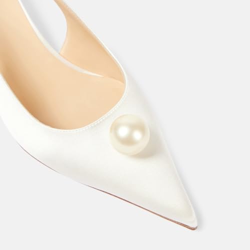 Goolita Pearl Kitten Heels for Women, Closed Pointed Toe Slingback Heels with Buckle Sexy Evening Party Wedding Pumps Shoes4