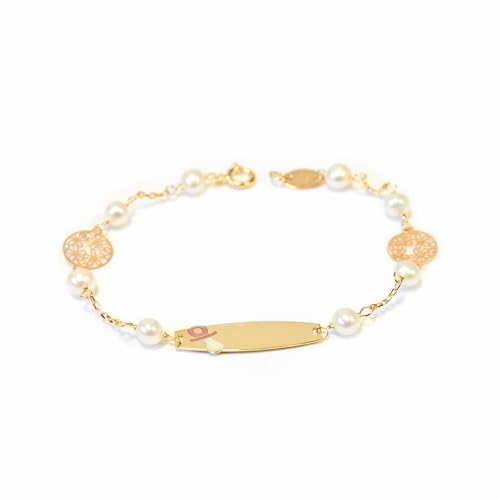 Monde Petit Pulsera Niña Oro Amarillo 18K Esclava Chupete Redonda 3,5 mm Brillo 14 cm - Certificado Garantía - 1228