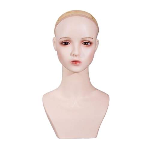 MagiDeal Tête de mannequin femme avec maquillage, buste de mannequin professionnel polyvalent, perruque, support pour lunettes, chaîne, boucles d'oreilles