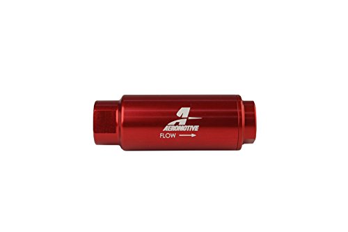 Aeromotive 12316 Filter, In-Line, 100-Micron Stainless Mesh Element, 3/8" NPT Port, Bright-Dip Red, SS Series, 1-1/4" OD