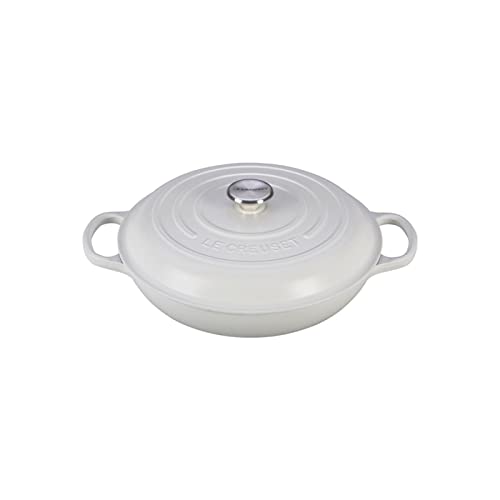 Le Creuset 3 3/4 Qt. Signature Braiser w/Additional Engraved Personalized Stainless Steel Knob - White