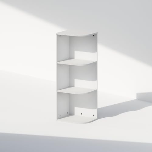 Image of Furinno Reed Corner Shelf, 3-Tier Corner Bookshelf, Book Shelf, Corner Shelves, Storage Rack, for Organization and Storage, Home Office, Living Room, White