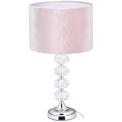 Lamparas De Cristal Para Mesitas De Noche Relaxdays Lámpara Mesita de Noche, Terciopelo y Cristal, 47 x 26 cm, Rosca E14, Luz Sobremesa, Salón, Escritorio, Rosada