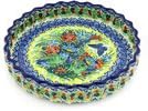 Polmedia Polish Pottery Fluted Pie Dish UNIKAT - Blue Monarch Garden Pattern Handmade in Boleslawiec Poland by Ceramika Artystyczna + Certificate of Authenticity
