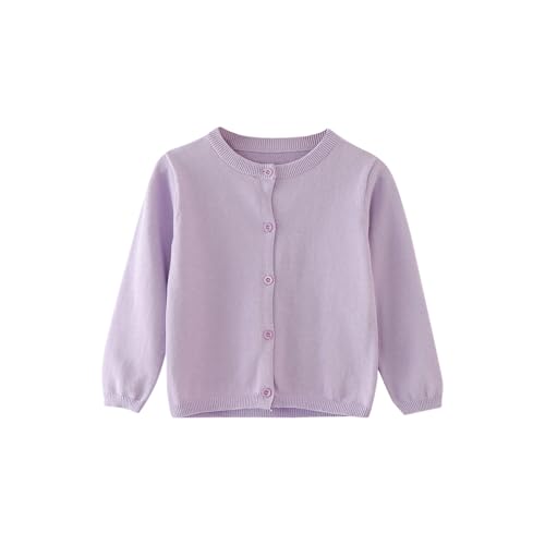 School Cardigans for Girls Cable Knit Cardigan Sweater Crewneck Long Sleeve Knitwear Kids Unisex Plain Button Down Uniform Schoolwear Cardigans School Jumper (Light Violet, 7-8 Years)