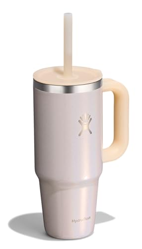 Image of Hydro Flask Travel Tumbler with Handle, Lid and Straw - Insulated Stainless Steel in 24 Oz Glimmer Cream