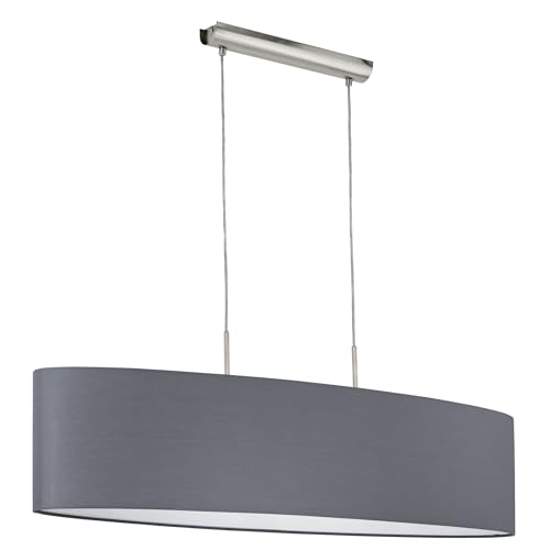 Eglo La lampada a sospensione Pasteri, lampada a sospensione in tessuto a due punti luce, lampada a sospensione ovale in acciaio e tessuto, nichel opaco, grigio, E27, 100 cm
