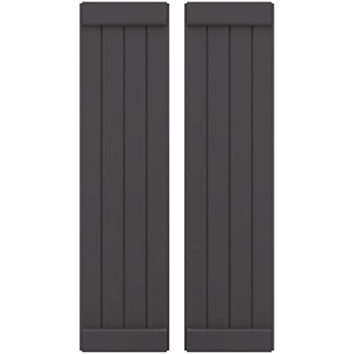 14"W x 64"H Americraft Four Board Exterior Real Wood Joined Board-n-Batten Shutters w/End Batten (Per Pair), Shadow Mountain