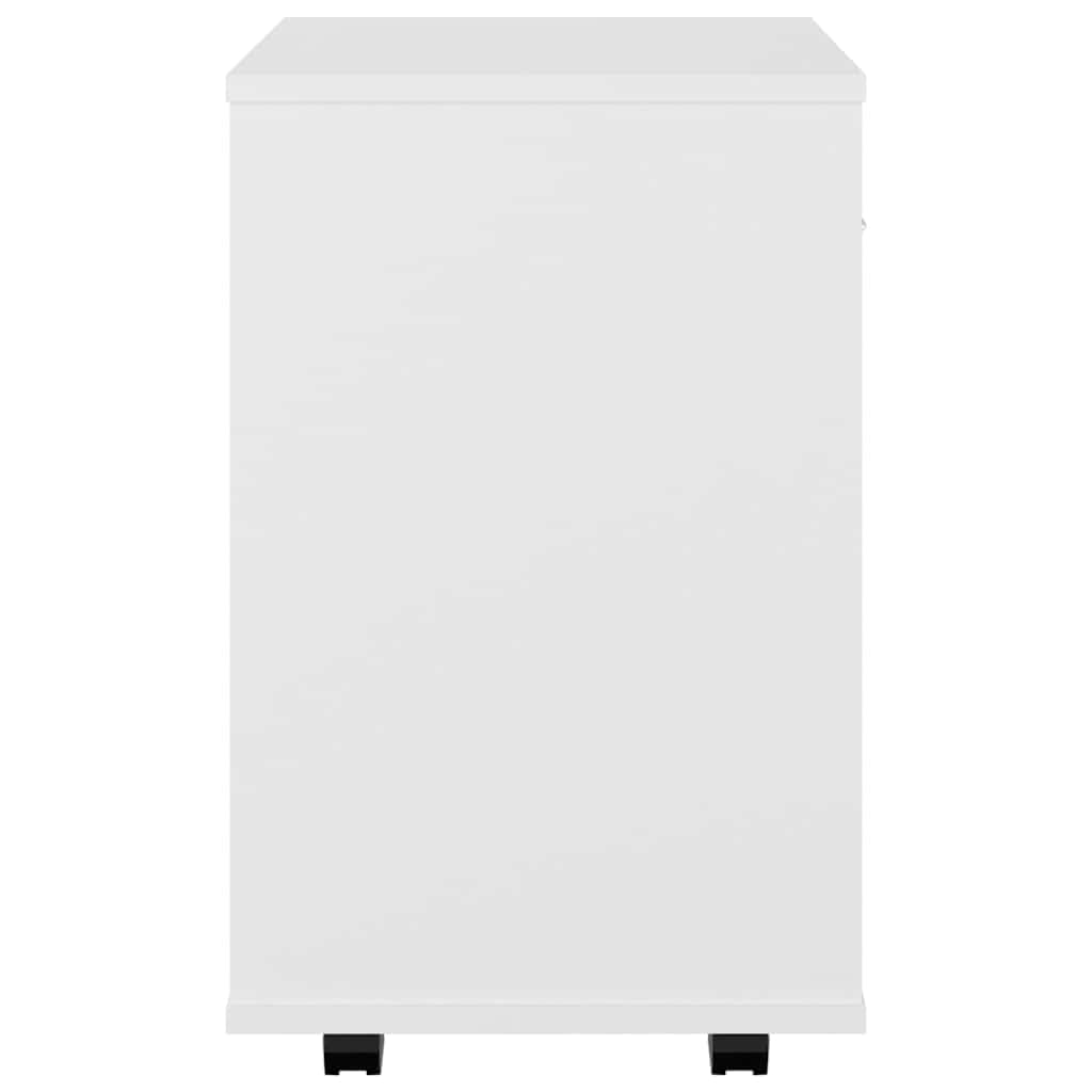 Rollschrank Weiß Holzwerkstoff 46x36x59 cm mit 4 Rollen 2 feststellbar, Aufbewahrungsschrank für Büro, Haushalt, Werkstatt mit Stauraum und Ablagefach, abschließbar, vielseitig einsetzbar