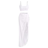 ZAFUL Women's Casual Sleeveless Summer Two Piece Outfits Solid Crop Top and Draped Ruched Maxi Skirt Set Solid Suiting (C-White, S)